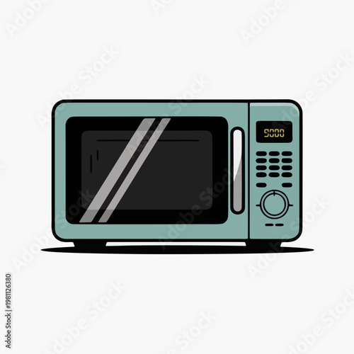 Microwave Oven Flat Vector Clipart Kitchen Appliance Icon Clean Minimal Cooking Equipment Illustration Isolated on White Background for Food Heating, Kitchen and Household Use