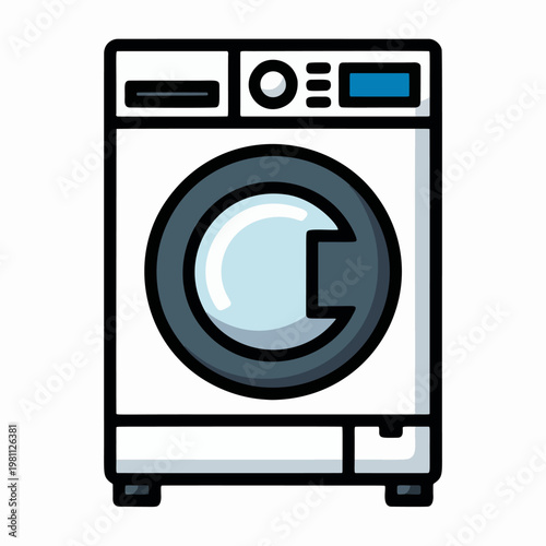 Washing Machine Flat Vector Clipart Household Appliance Icon Clean Minimal Laundry Equipment Illustration Isolated on White Background for Home, Cleaning and Domestic Use