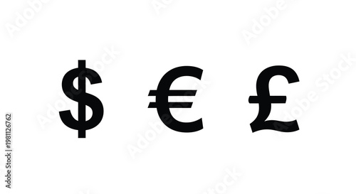 Currency symbols of the dollar euro and pound as black silhouettes
