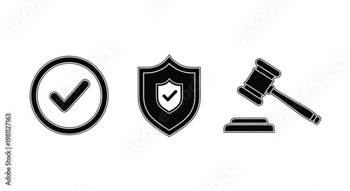 Legal icons representing justice security and validation silhouette