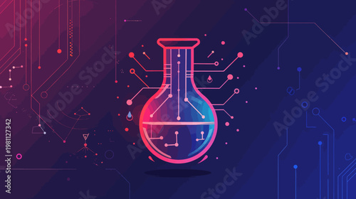 Abstract illustration of a laboratory flask with digital circuit elements