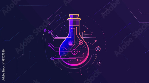 Digital alchemy vector illustration of a glowing laboratory flask design