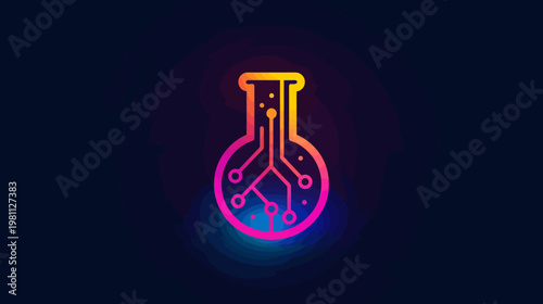 Abstract laboratory flask icon with digital circuitry illustration