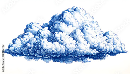 A detailed, vintage-style illustration depicts a large, billowing cumulus cloud against a white background.