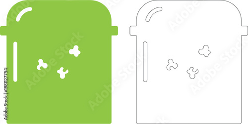 Green pot with popping corn kernels and outline