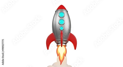 Photos Illustration of a rocket with a face and three eyes on a white background though
