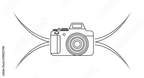 Classic camera with crossed diagonal lines emphasizing its design and functionality isolated on transparent background, Vector
