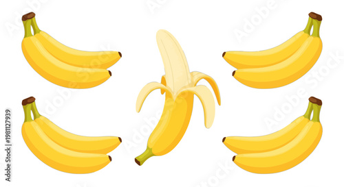 A bunch of ripe bananas displayed in a visually appealing arrangement isolated on transparent background, Vector