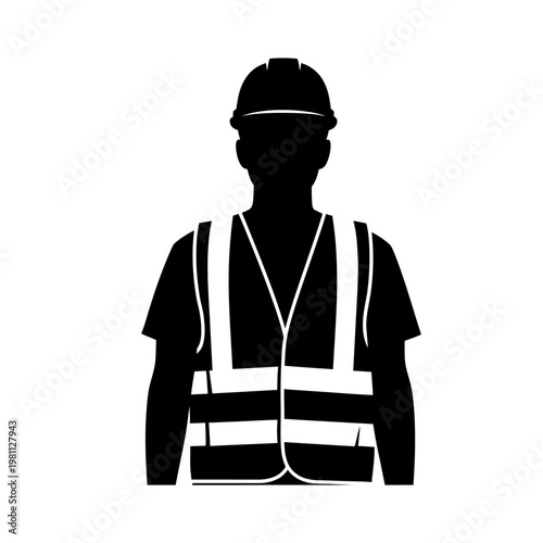 Construction worker icon, safety vest, hard hat, silhouette, industrial worker isolated on White Background vector eps silhouette