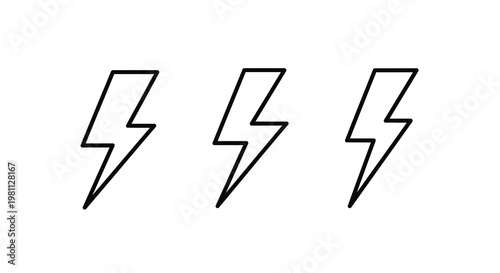 Three black lightning bolt icons on a white background silhouette