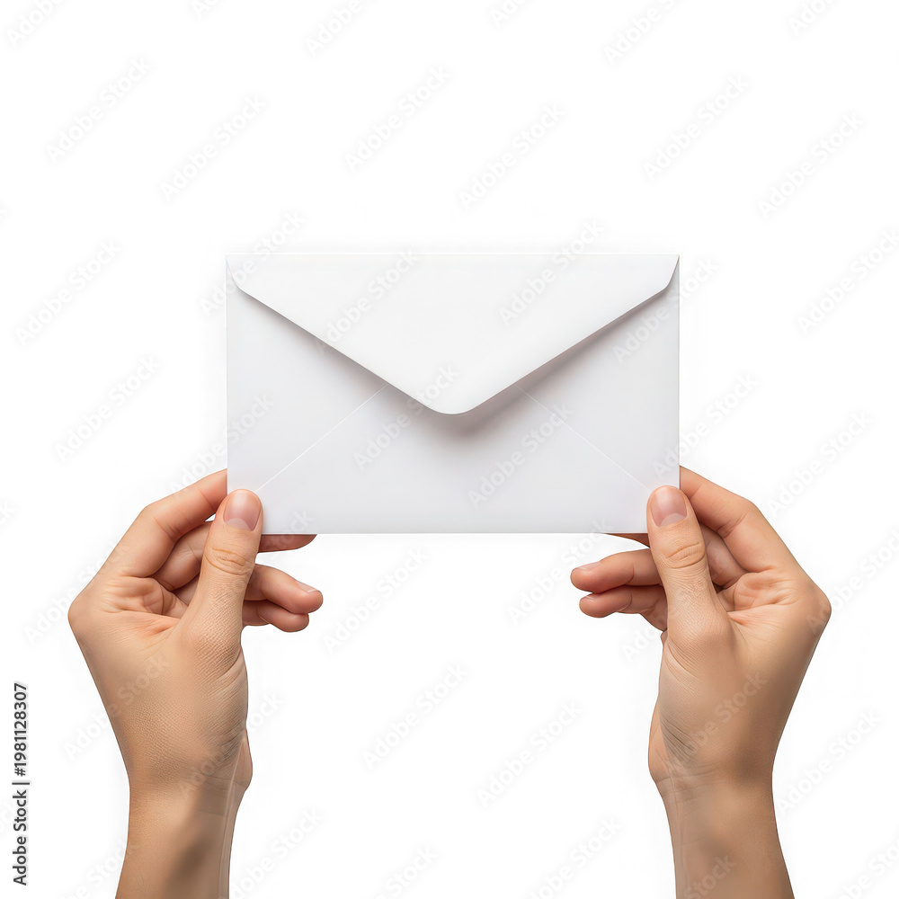 Fototapeta premium Hands Holding White Envelope Isolated on White Background