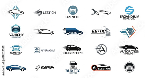 Collection of modern car logos and emblems for automotive brands.