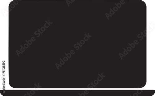 Minimalist laptop computer silhouette on transparent background for digital technology logo, isolated on white background