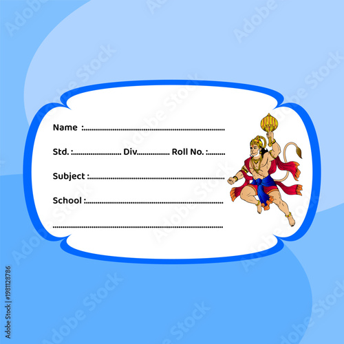 Rounded Blue Shape Hanuman School Name Label Sticker Student Tag