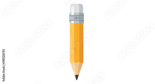 Bright yellow pencil with a sharpened tip and branded ferrule isolated on transparent background, Vector