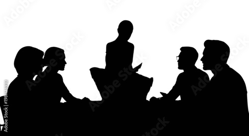A group of people sitting around a table isolated on transparent background, Vector