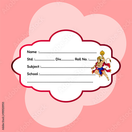 Red Gradient Clouds Hanuman School Name Label Sticker Student Tag