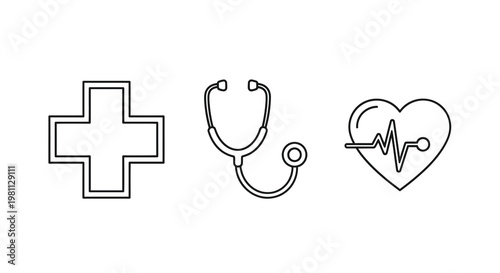 Medical symbols of a cross stethoscope and heart a silhouette