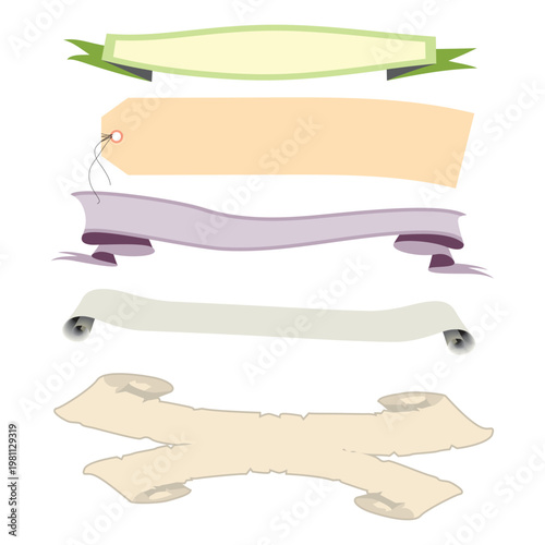 Hand-drawn vintage banner collection, set of decorative ribbon scrolls, and calligraphic design elements for headings and invitations.