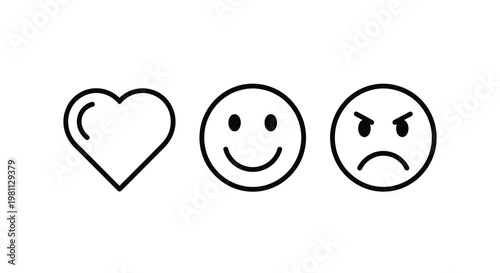 Three simple emotion icons love happy and angry silhouette