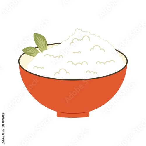 Colorful Asian Food Bowl Illustration with Noodles Rice and Soup