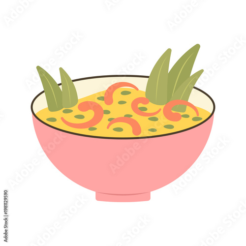 Colorful Asian Food Bowl Illustration with Noodles Rice and Soup
