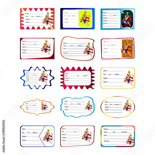 New Hanuman Theme School Name Label Stickers Set Colorful Student Notebook Tags Collection