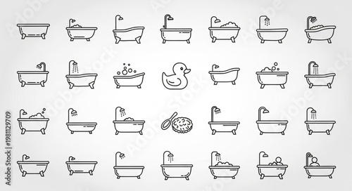 Collection of Bathtub Illustrations and Rubber Duck.