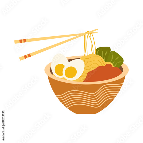 Colorful Asian Food Bowl Illustration with Noodles Rice and Soup
