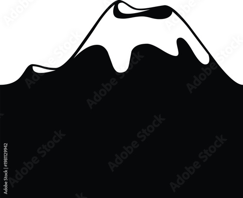 Silhouette of a mountain with a distinctive peak and snow-covered summit against a dark sky