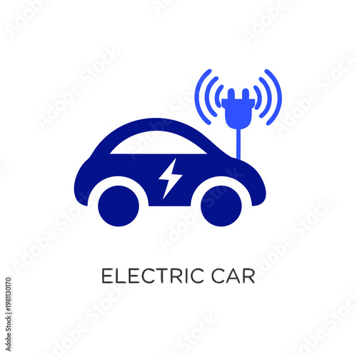 Electric Car Charging Icon with Wireless Signal and Lightning Bolt