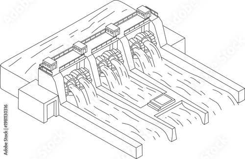 Technology enhances hydroelectric dam efficiency with water powering turbines for sustainable energy generation suitable for renewable energy or engineering concepts.