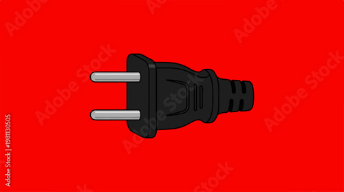Black electrical plug on a red background, ready to power.