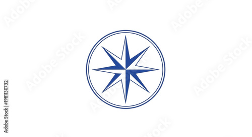 A blue compass rose on white background.