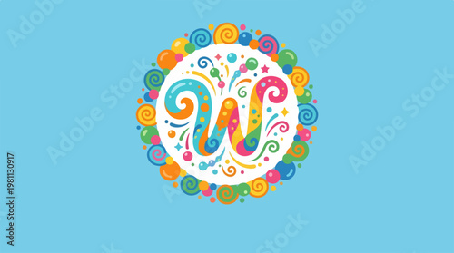 Colorful artistic illustration of the letter W, vibrant and decorative.