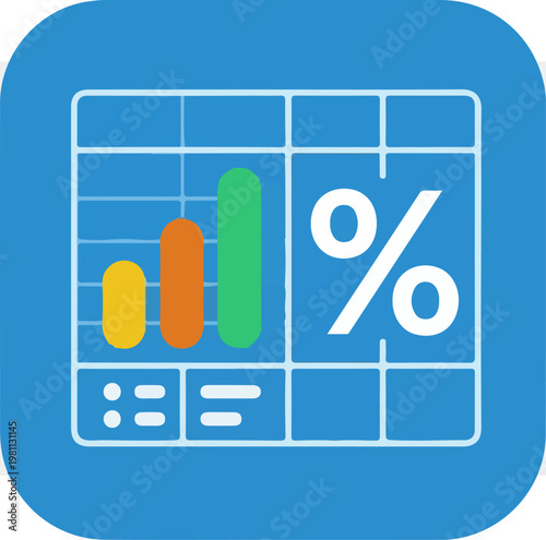 Data analysis and percentage representation on a blue background.