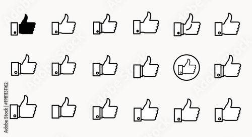 Collection of Thumbs Up Icons Diverse Styles and Variations Representing Approval Positive Feedback and Agreement