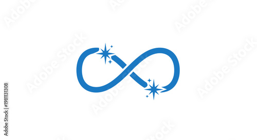 A stylized blue infinity symbol with sparkles.