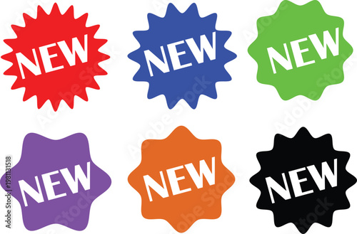 Colorful New Badge Collection Starburst Labels Modern Promotional Stickers Set
