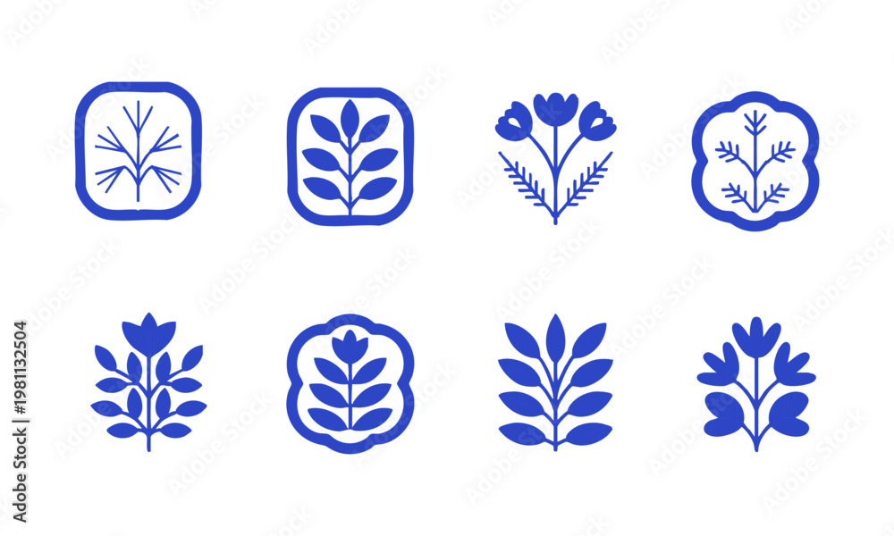 Fototapeta premium Decorative floral frame tile icons vector illustration.