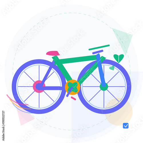 Vibrant Minimalist Graphic Illustration of a Bicycle Representing Sustainable Urban Commuting and Healthy Outdoor Activities