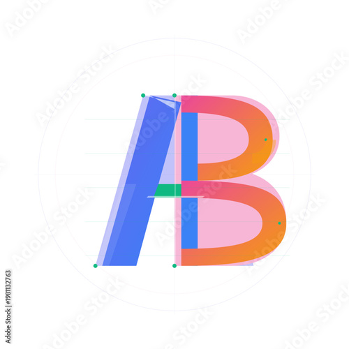 Modern Colorful Vector Graphic Design Process of Overlapping Alphabet Letters A and B