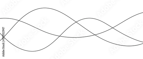 Line art striped graphic template. Vector illustration. Thin line wavy abstract vector background.  Abstract black lines wave curve motion on white background.
