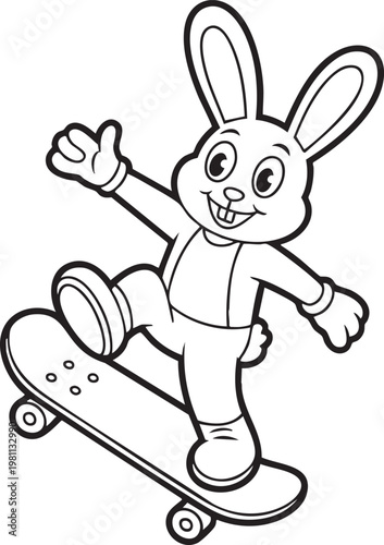 A cheerful cartoon rabbit is actively skateboarding showcasing a playful and dynamic scene with a whimsical character design high quality professional detailed