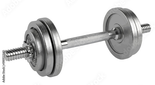 A barbell with adjustable weight plates for strength training exercises isolated on transparent background, Vector