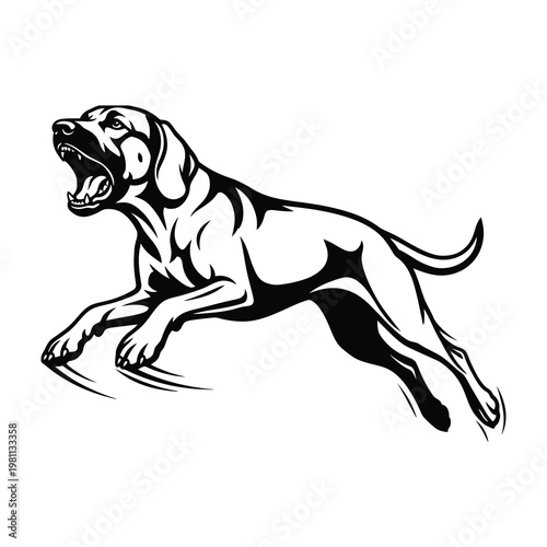 Aggressive Hunting Dog Running Silhouette Isolated on White Background for Sports and Club Logos