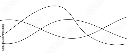 Line art striped graphic template. Vector illustration. Thin line wavy abstract vector background.  Abstract black lines wave curve motion on white background.