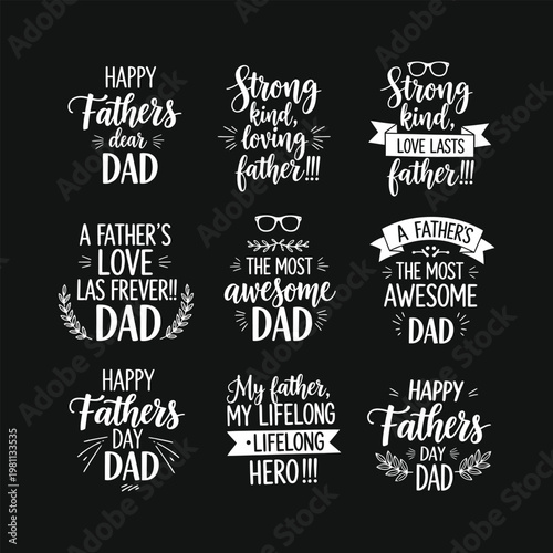 Father's day typography collection hand lettered quotes and phrases