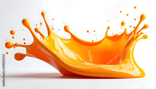 A vibrant orange liquid splash creates a dynamic and abstract form against a clean white background, showcasing the beauty of fluid motion.