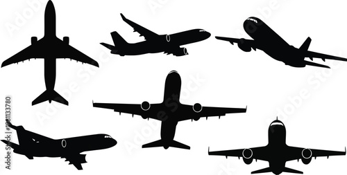 Detailed architectural city skyline silhouette set, black vector icons of gothic cathedrals, modern skyscrapers, and lighted office towers isolated on white background.